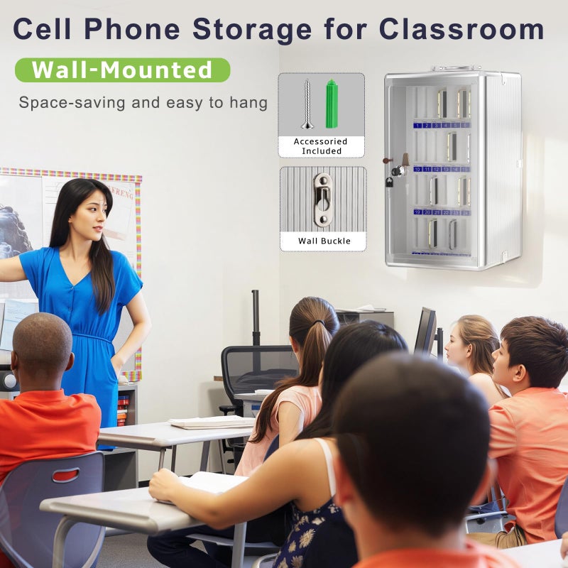 Loghot Aluminum Alloy Pocket Chart Cell Phones Storage Cabinet for Cell Phones, Wall-Mounted Cell Phone Locker Phone Holder with Lock for Classroom, Office, Can be Carried by Hand (36 Slots) - Image 3